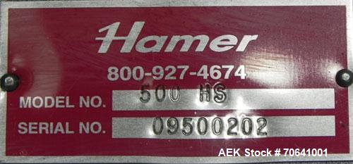 Unused- Hamer Model 500 HS Hot Air Bag/Pillow Sealer. The model 500 HS is designed for sealing pillow style or bottom gusset pre-made polyethylene bags up to 8 mils in thickness. Standard DC variable...