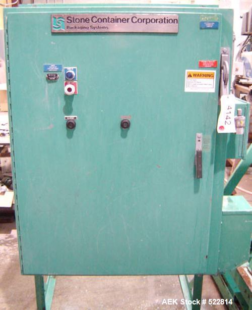 USED: Stone Container model US 2000 ultra sonic valve bag sealer with low hours. Hour meter 868 hours.
