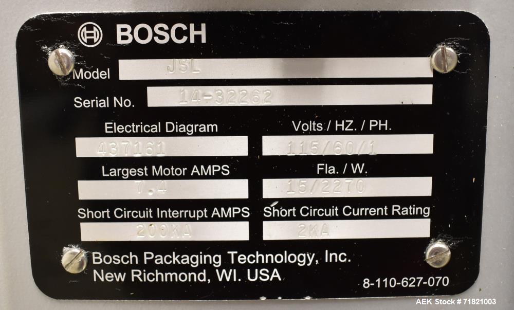 Used Bosch Doboy Semi-Automatic Bag Top Labeler, Model JSL.  Heat seals a paper header label to the top of a premade bag.  Speed Up to 30 bags / min.  Label width; 2.5" - 9.5" (6.35 - 24.13 cm), Unfo...