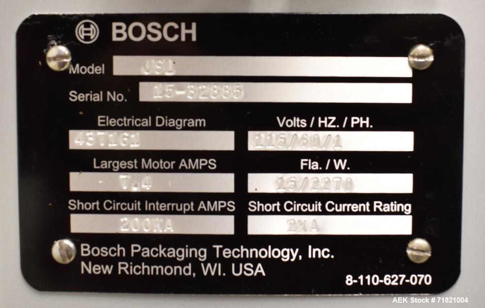 Used Bosch Doboy Semi-Automatic Bag Top Labeler, Model JSL.  Heat seals a paper header label to the top of a premade bag.  Speed Up to 30 bags / min.  Label width; 2.5" - 9.5" (6.35 - 24.13 cm), Unfo...