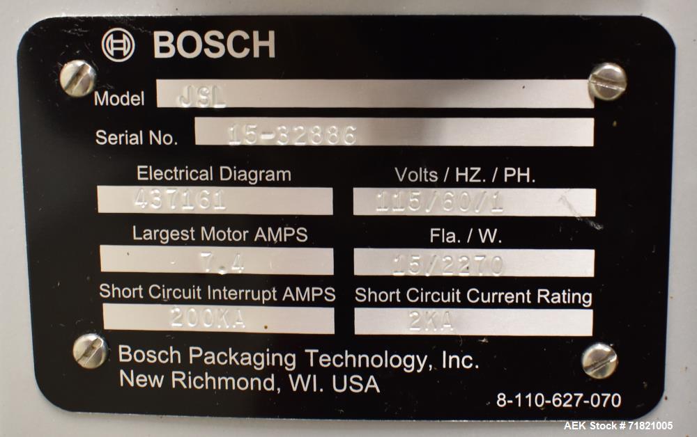 Used Bosch Doboy Semi-Automatic Bag Top Labeler, Model JSL.  Heat seals a paper header label to the top of a premade bag.  Speed Up to 30 bags / min.  Label width; 2.5" - 9.5" (6.35 - 24.13 cm), Unfo...