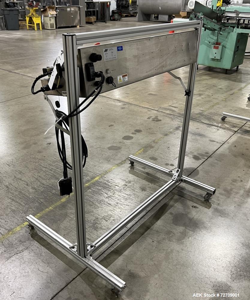 Used Accu-Seal Bag Impulse Sealer, Model 6300-35-B. Seal length 34" maximum x 3/8" width. Has HMI. Mounted on modular frame with casters. 1/60/120 volt, 15amp Power Requirement. Serial# 48999. Built ...