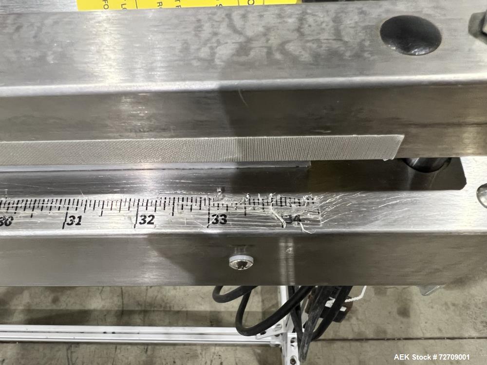 Used Accu-Seal Bag Impulse Sealer, Model 6300-35-B. Seal length 34" maximum x 3/8" width. Has HMI. Mounted on modular frame with casters. 1/60/120 volt, 15amp Power Requirement. Serial# 48999. Built ...