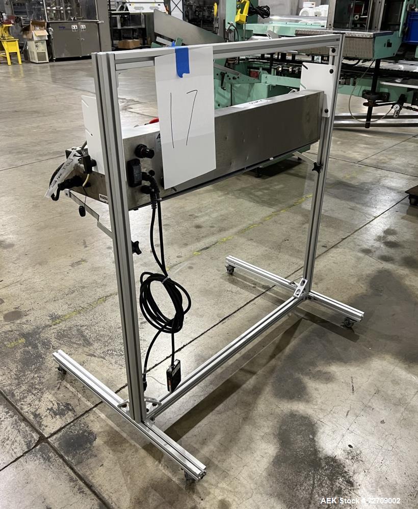 Used Accu-Seal Bag Impulse Sealer, Model 6300-35-B. Seal length 34" maximum x 3/8" width. Has HMI. Mounted on modular frame with casters. 1/60/120 volt, 15amp Power Requirement. Serial# 48389-2, Buil...