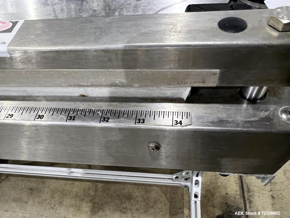 Used Accu-Seal Bag Impulse Sealer, Model 6300-35-B. Seal length 34" maximum x 3/8" width. Has HMI. Mounted on modular frame with casters. 1/60/120 volt, 15amp Power Requirement. Serial# 48389-2, Buil...