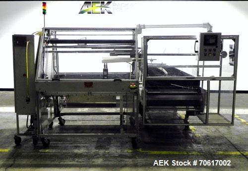 Used DJS Systems VB50 50" Vertical Bagger. Automatic vertical L-bar sealer with automatic infeed cross conveyor. Minimum bag 6" x 6", max bag 49" wide x 17 1/2" heigh (50" x 20" seal bar). Approximat...