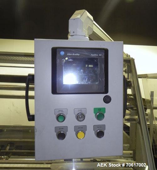 Used DJS Systems VB50 50" Vertical Bagger. Automatic vertical L-bar sealer with automatic infeed cross conveyor. Minimum bag 6" x 6", max bag 49" wide x 17 1/2" heigh (50" x 20" seal bar). Approximat...