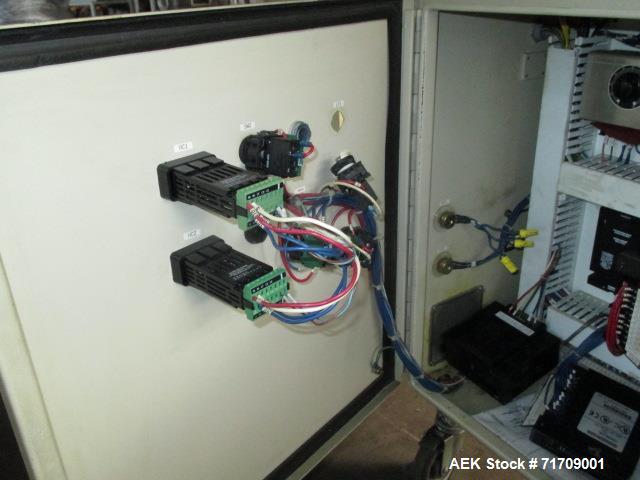 Used Rennco L Bar Sealer, Model 101, Serial# 3RU824M3885GS. Capable of speeds up to 60 per minute depending on the package size. Materials from 75 gauge to 4 mil with 3" core, maximum 12" roll diamet...