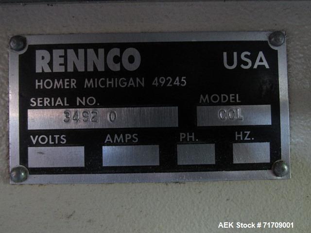 Used Rennco L Bar Sealer, Model 101, Serial# 3RU824M3885GS. Capable of speeds up to 60 per minute depending on the package size. Materials from 75 gauge to 4 mil with 3" core, maximum 12" roll diamet...