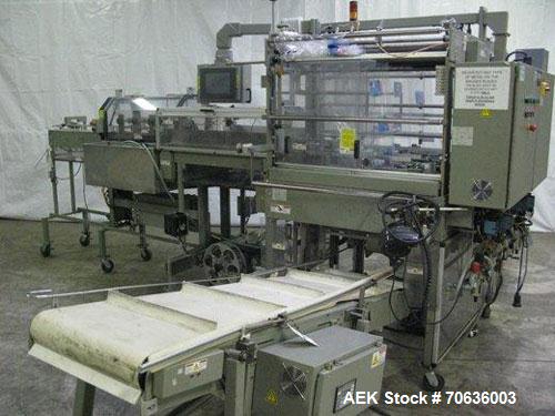 Used Rennco Dual 501 Vertical L-Bar Sealer with model CCL (cup counter loader). Horizontal seal approximately 36" wide, vertical seal is approximately 22" long. Has scrap removal and dual cleated 24"...