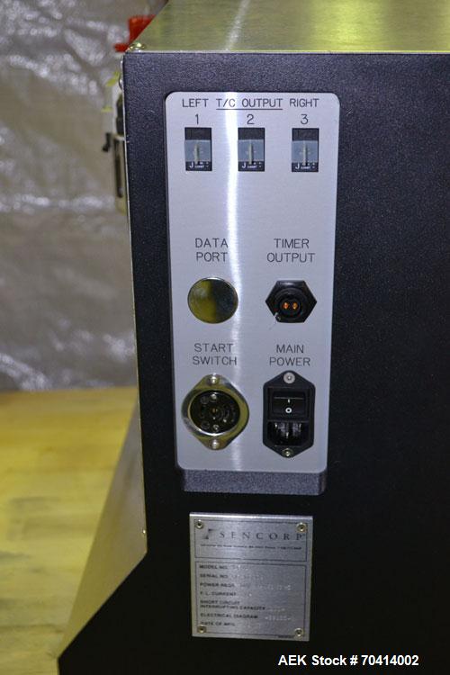 Used Sencorp Model 12-P/2 Benchtop Bag Sealer. Constant heat design with a 12" wide seal jaw x 1" deep seal. Includes a P-Series LCD touch screen HMI, and emergency stop. 1/50/60/120V. Built 2005.