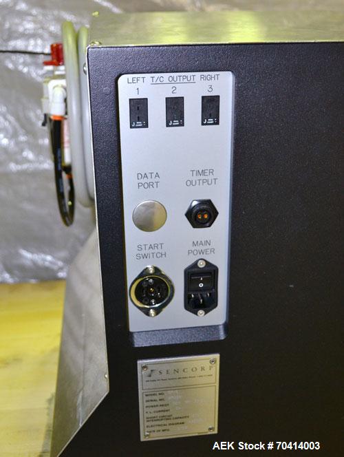 Used Sencorp Model 12-P/2 Benchtop Bag Sealer. Constant heat design with a 12" wide seal jaw x 1" deep seal. Includes a P-Series LCD touch screen HMI, and emergency stop. 1/50/60/120V. Built 2005.