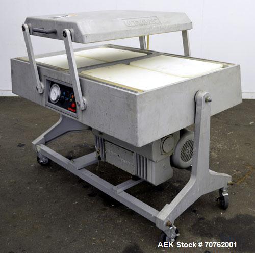 Used Koch Packaging Model Ultravac 2100-A Double Chamber Vacuum Packaging Machine. Up to 15,000 4” x 6” packages per eight hour shift. Each chamber 30.9” wide x 26.6” long x 8” deep. Includes a Busch...