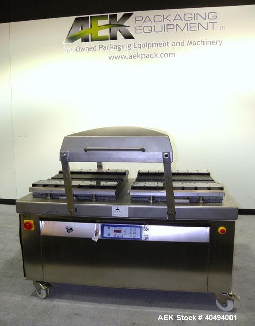 Used Multivac Dual Chamber Vacuum Packaging Machine, model C500, stainless steel. Packaging speed 2 to 3 cycles per minute. Chamber depth 750mm, sealbar configurations 2 x 650mm per sealing chamber. ...