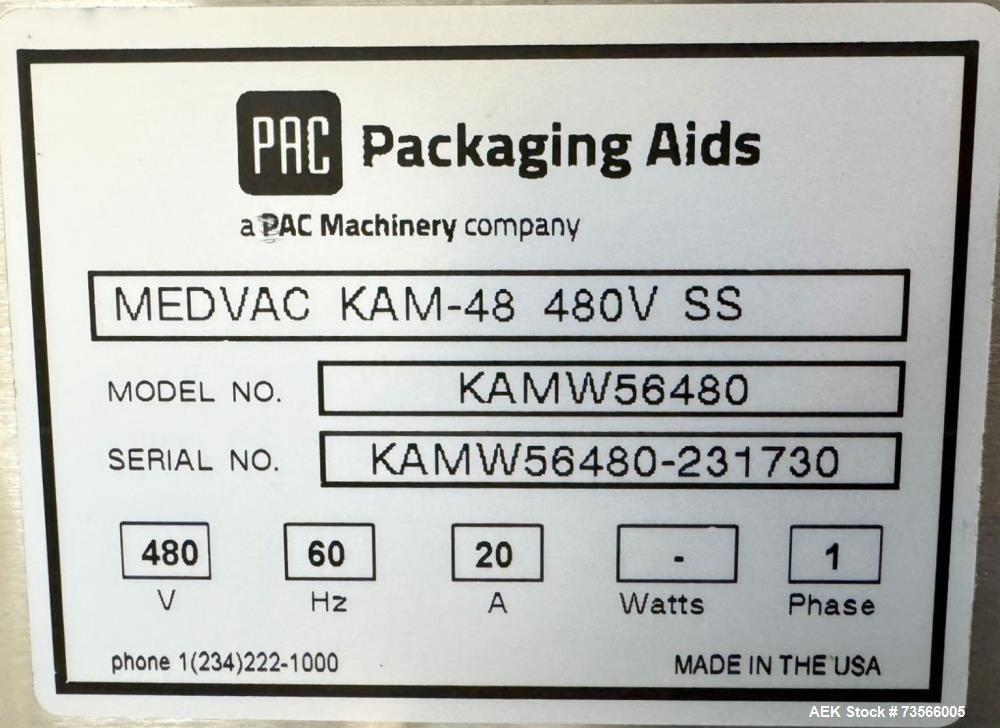 Used PAC Portable Machinery Approximate 48" Medical Vacuum Impulse Sealer, ModelKAMW56480, Serial# KAMW56480-231730.