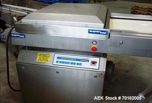 Used Supervac Automatic Vacuum Packaging Machine, Model GK 169B.  (2) 26.4" seal bars, 35" x 29" x 8" high chamber, 25.5" between seal bars, 160 cfm Busch vacuum pump, 220V/3 ph/60 hz.