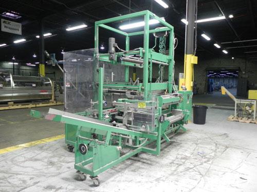 Used K&R Equipment Model PBI-AT 32 Case Erector and Bag Inserter. Capable of speeds up to 12 cases per minute. Has a case size range: 12" to 16" (length), 9" to 16" (width), 6" to 18" (depth). Maximu...