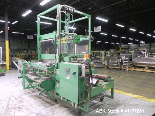 Used K&R Equipment Model PBI-AT 32 Case Erector and Bag Inserter. Capable of speeds up to 12 cases per minute. Has a case size range: 12" to 16" (length), 9" to 16" (width), 6" to 18" (depth). Maximu...