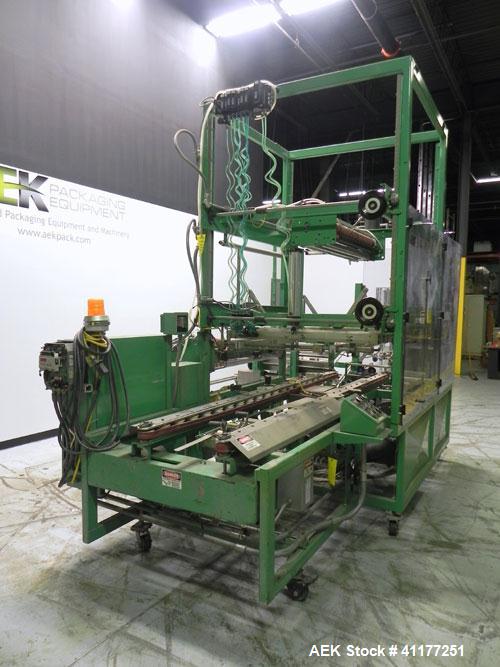 Used K&R Equipment Model PBI-AT 32 Case Erector and Bag Inserter. Capable of speeds up to 12 cases per minute. Has a case size range: 12" to 16" (length), 9" to 16" (width), 6" to 18" (depth). Maximu...
