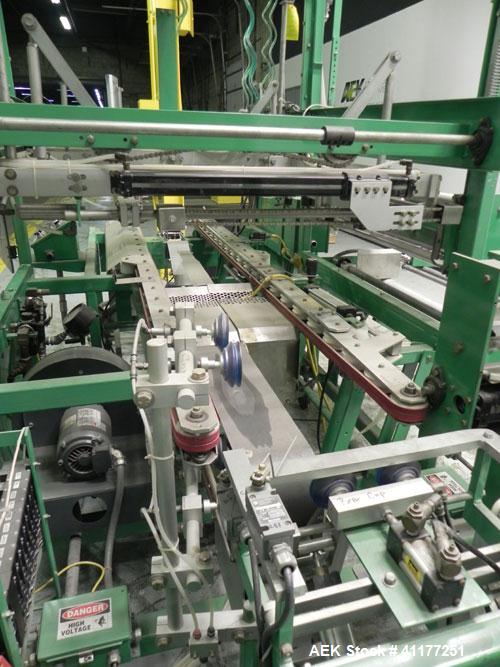 Used K&R Equipment Model PBI-AT 32 Case Erector and Bag Inserter. Capable of speeds up to 12 cases per minute. Has a case size range: 12" to 16" (length), 9" to 16" (width), 6" to 18" (depth). Maximu...