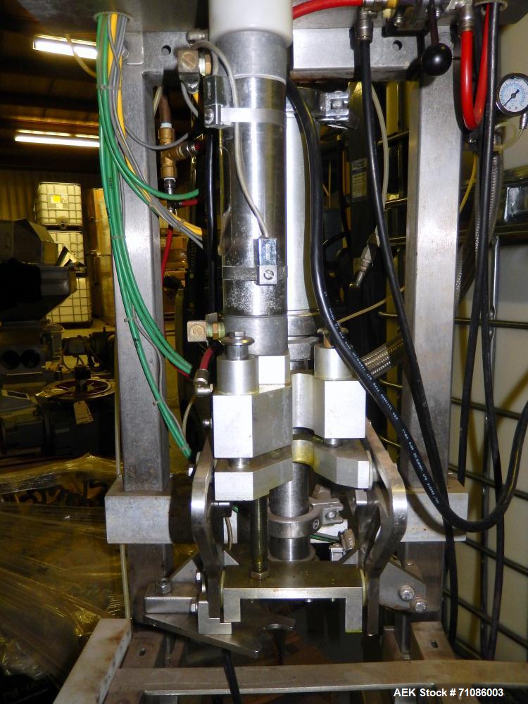 Used Liqui-Box Corp Model 1000-CIT-W Bag-In-Box Liquid Filler. Is capable of speeds from 3-6 per minute at fills from 1 to 5 gallons. Is a single-head filler, best used for oxygen-sensitive products....