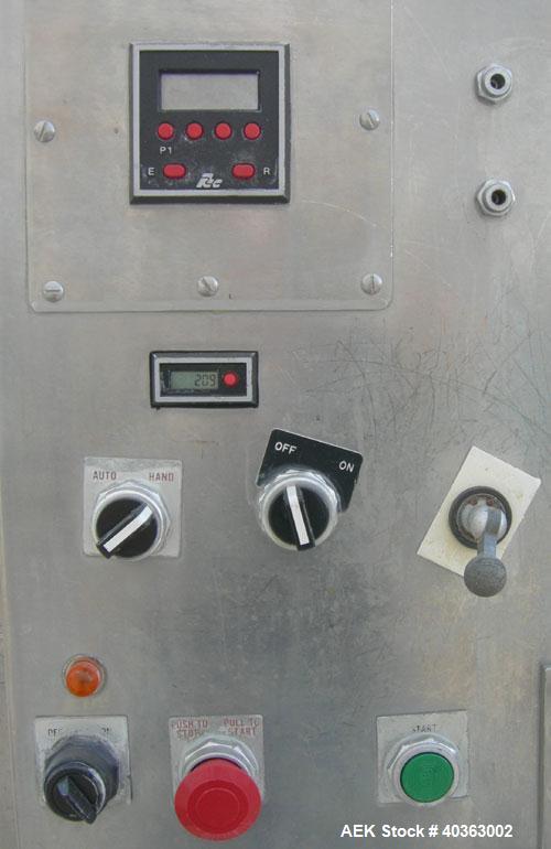 Used Parish Case-Pak meter filler, model M125, 304 stainless steel. Capacity one gallon to six gallon bags. Designed to automatically fill predetermined volumes of liquid products into polyethylene b...