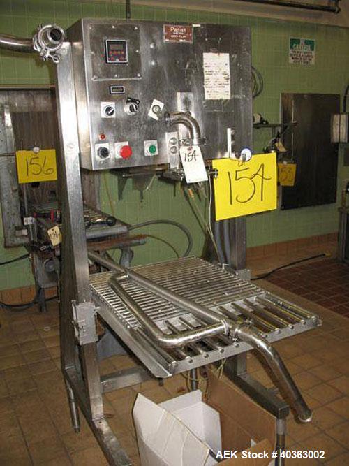 Used Parish Case-Pak meter filler, model M125, 304 stainless steel. Capacity one gallon to six gallon bags. Designed to automatically fill predetermined volumes of liquid products into polyethylene b...