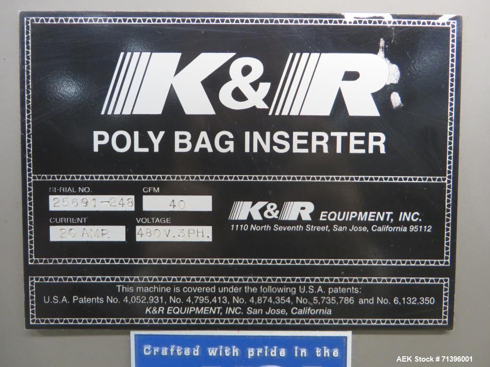 Used K&R Equipment Model PBI-AT 32 Case Erector And Poly Bag Inserter
