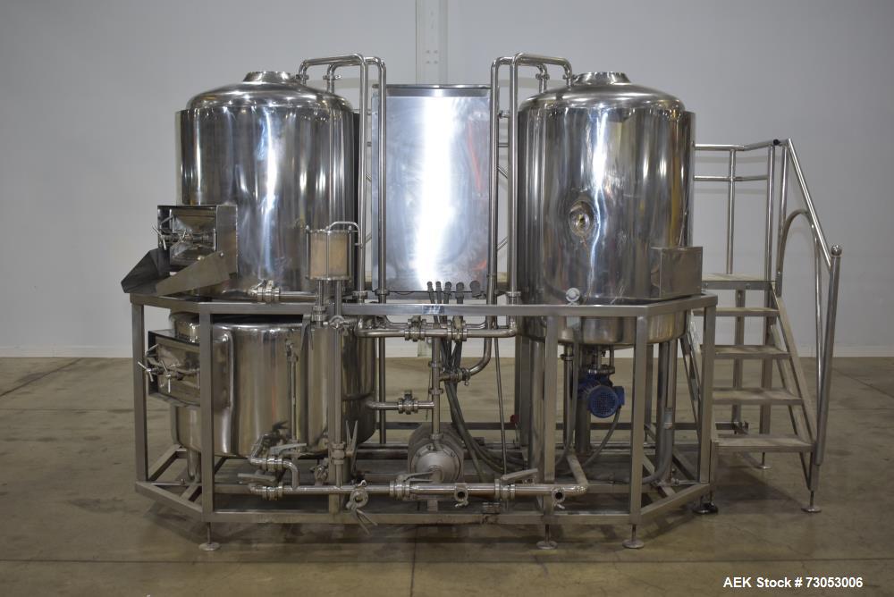 Used- Allied Beverage Tanks Complete 3.5 BBL S/S Brewhouse System . With 3.5 BBL Mash Tun/Brew Kettle. 32 in Interior Diamet...