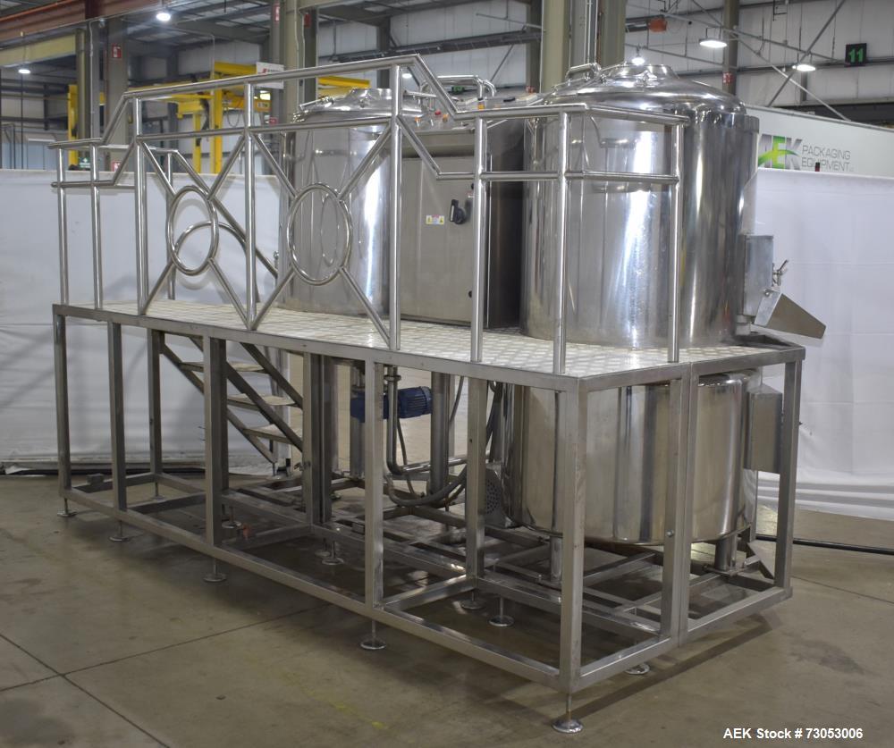 Used- Allied Beverage Tanks Complete 3.5 BBL S/S Brewhouse System . With 3.5 BBL Mash Tun/Brew Kettle. 32 in Interior Diamet...