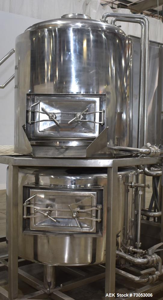 Used- Allied Beverage Tanks Complete 3.5 BBL S/S Brewhouse System . With 3.5 BBL Mash Tun/Brew Kettle. 32 in Interior Diamet...