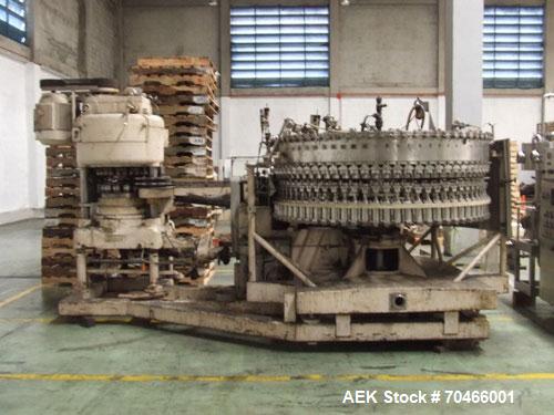 Used Meyer 72 Valve Filler with Angelus 1201 Can Seamer.  Includes Angelus 120L seamer, model 7299469, fitted with 206 EO change parts, retractable 2nd operation cam device, Oulton drive motor, 22 kW...