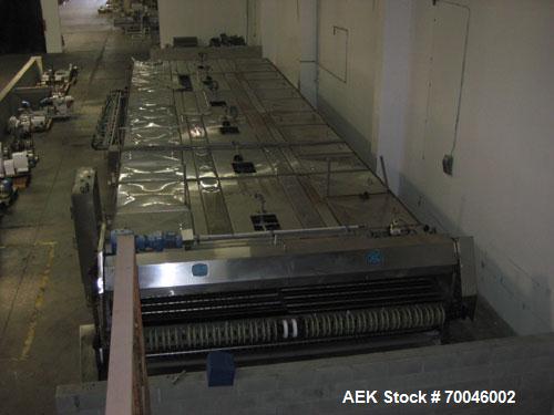 Used I&H Pasteurizer/Cooler, Approximately 14' x 60', Stainless Steel. Cooling tunnel with plastic Intralox-style belt. Discharge end drive. Modular construction consisting of (7) 8’ long sections. I...