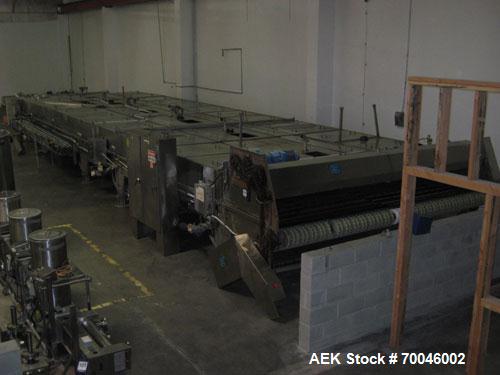 Used I&H Pasteurizer/Cooler, Approximately 14' x 60', Stainless Steel. Cooling tunnel with plastic Intralox-style belt. Discharge end drive. Modular construction consisting of (7) 8’ long sections. I...