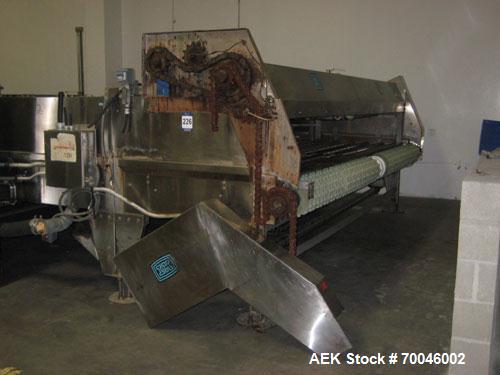 Used I&H Pasteurizer/Cooler, Approximately 14' x 60', Stainless Steel. Cooling tunnel with plastic Intralox-style belt. Discharge end drive. Modular construction consisting of (7) 8’ long sections. I...