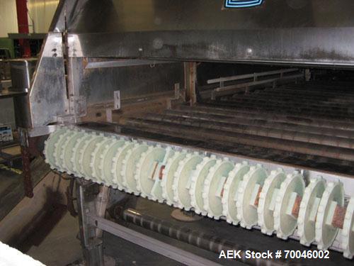 Used I&H Pasteurizer/Cooler, Approximately 14' x 60', Stainless Steel. Cooling tunnel with plastic Intralox-style belt. Discharge end drive. Modular construction consisting of (7) 8’ long sections. I...