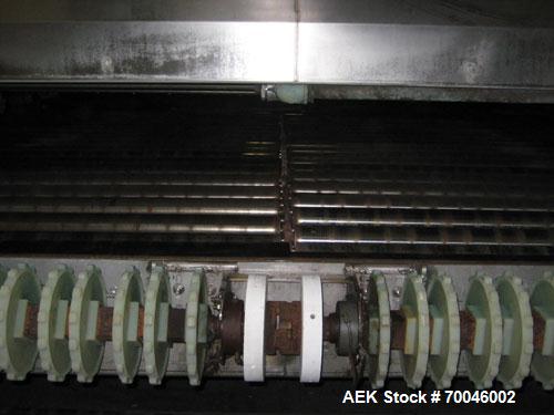Used I&H Pasteurizer/Cooler, Approximately 14' x 60', Stainless Steel. Cooling tunnel with plastic Intralox-style belt. Discharge end drive. Modular construction consisting of (7) 8’ long sections. I...