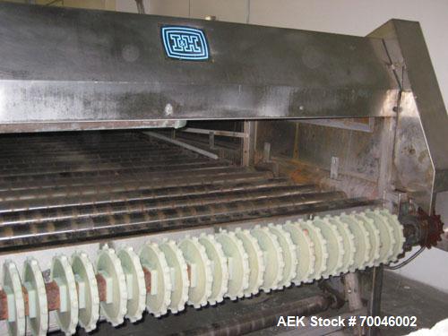 Used I&H Pasteurizer/Cooler, Approximately 14' x 60', Stainless Steel. Cooling tunnel with plastic Intralox-style belt. Discharge end drive. Modular construction consisting of (7) 8’ long sections. I...