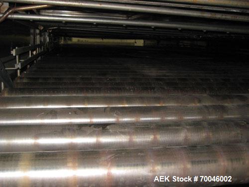 Used I&H Pasteurizer/Cooler, Approximately 14' x 60', Stainless Steel. Cooling tunnel with plastic Intralox-style belt. Discharge end drive. Modular construction consisting of (7) 8’ long sections. I...