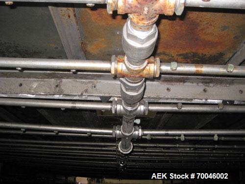 Used I&H Pasteurizer/Cooler, Approximately 14' x 60', Stainless Steel. Cooling tunnel with plastic Intralox-style belt. Discharge end drive. Modular construction consisting of (7) 8’ long sections. I...