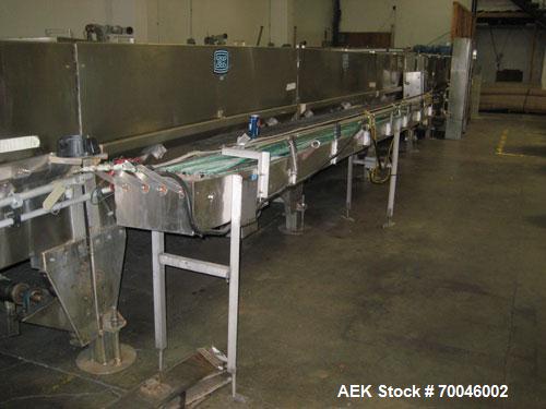 Used I&H Pasteurizer/Cooler, Approximately 14' x 60', Stainless Steel. Cooling tunnel with plastic Intralox-style belt. Discharge end drive. Modular construction consisting of (7) 8’ long sections. I...