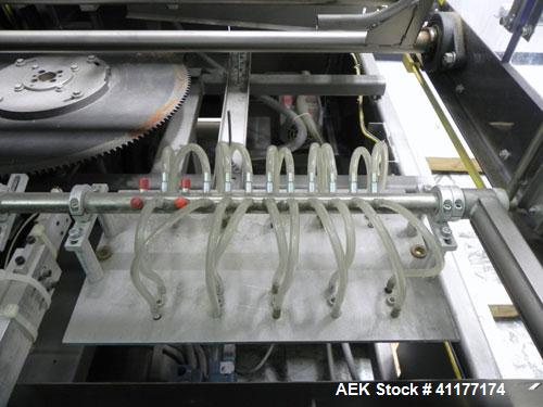 Used Alloyd Model 16SC1216 Blister Sealer. Capable of speeds from 6 to 20 cycles per minute. Has 16 stations with 12" (wide) X 16" (long) seal area. Machine has (8) load stations. Seal temperature ra...
