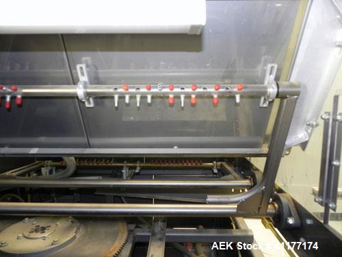 Used Alloyd Model 16SC1216 Blister Sealer. Capable of speeds from 6 to 20 cycles per minute. Has 16 stations with 12" (wide) X 16" (long) seal area. Machine has (8) load stations. Seal temperature ra...