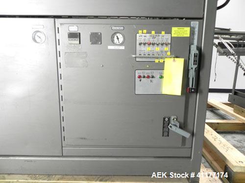 Used Alloyd Model 16SC1216 Blister Sealer. Capable of speeds from 6 to 20 cycles per minute. Has 16 stations with 12" (wide) X 16" (long) seal area. Machine has (8) load stations. Seal temperature ra...