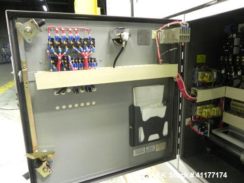 Used Alloyd Model 16SC1216 Blister Sealer. Capable of speeds from 6 to 20 cycles per minute. Has 16 stations with 12" (wide) X 16" (long) seal area. Machine has (8) load stations. Seal temperature ra...