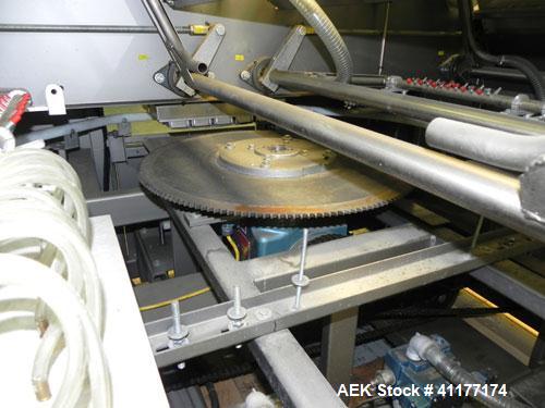 Used Alloyd Model 16SC1216 Blister Sealer. Capable of speeds from 6 to 20 cycles per minute. Has 16 stations with 12" (wide) X 16" (long) seal area. Machine has (8) load stations. Seal temperature ra...