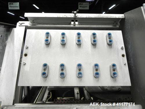 Used Alloyd Model 16SC1216 Blister Sealer. Capable of speeds from 6 to 20 cycles per minute. Has 16 stations with 12" (wide) X 16" (long) seal area. Machine has (8) load stations. Seal temperature ra...