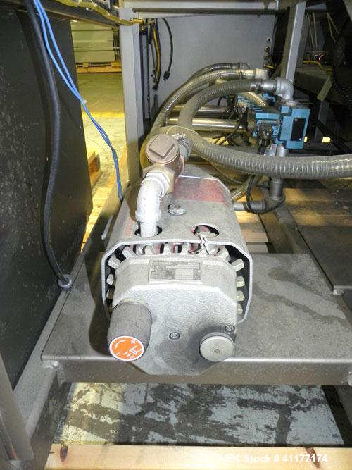 Used Alloyd Model 16SC1216 Blister Sealer. Capable of speeds from 6 to 20 cycles per minute. Has 16 stations with 12" (wide) X 16" (long) seal area. Machine has (8) load stations. Seal temperature ra...