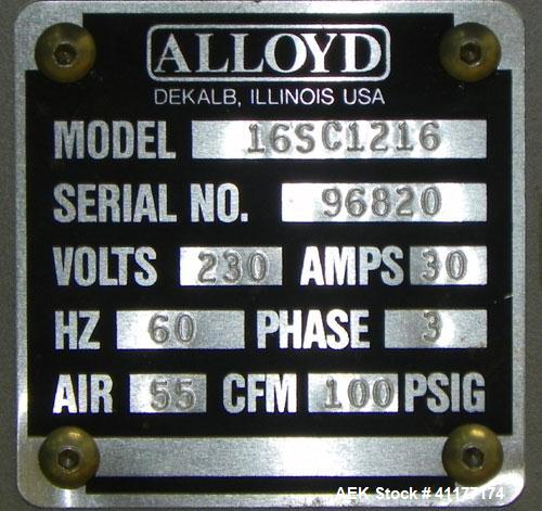 Used- Alloyd Model 16SC1216 Blister Sealer. Capable of speeds from 6 to 20 cycles per minute. Has 16 stations with 12" (wide...