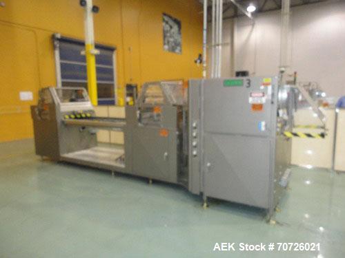 Used Alloyd Straight Line Blister Card Sealer, Model 13SL14284FE, Serial #2000-099. Manual load, max seal area is 14" x 28", typical speed is 20 per minute. Includes bar code scanner, VFD (variable s...